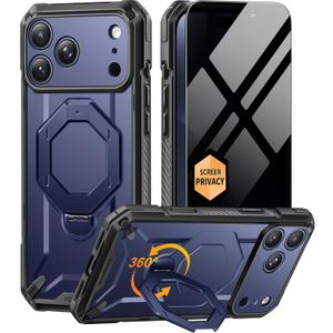 TONGATE for iPhone 17 Pro Max Case with 360 Spin Magnetic Stand, [Compatible with MagSafe][Military-Grade Protection] with Privacy Screen Protector & Camera Control Cover for iPhone 17 ProMax, Blue