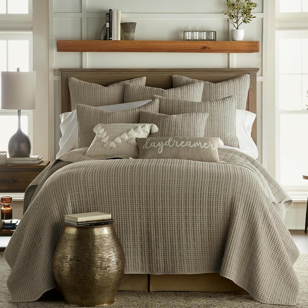 Levtex Home Mills Waffle King/Cal King Quilt Set (106x92in) with 2 Pillow Shams (36x20in) - Taupe - Cotton Waffle King Size Quilt Bedding Set - Lightweight, Soft, Pre-Washed