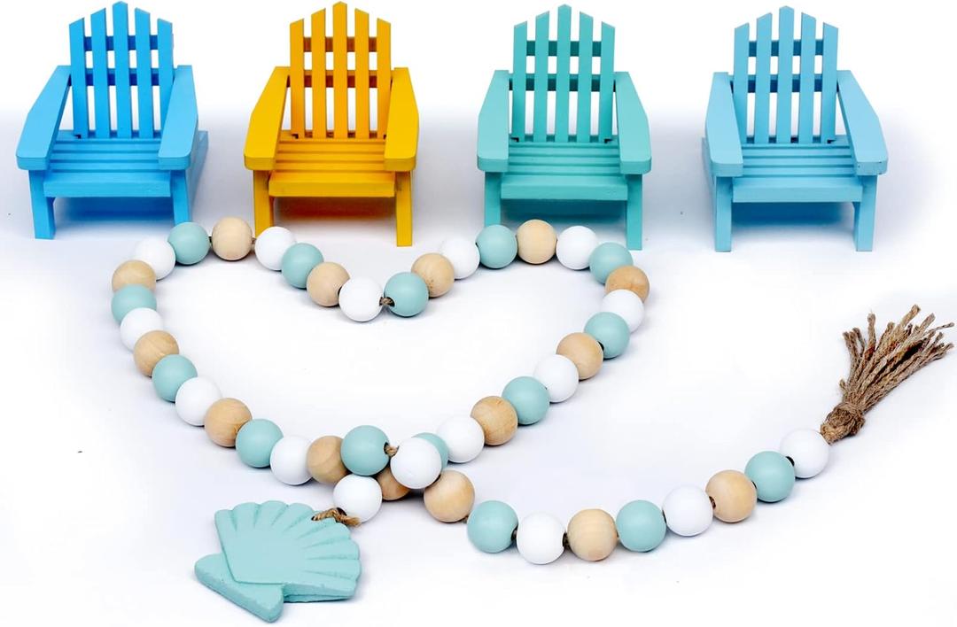 Beach Decor Mini Beach Chair Set of 4 w Wood Beads Garland, Cute Beachy Room Decor Aesthetic, Coastal Decor for Home, Cute Ocean Beach Theme Decorations, Sea House Decor for Bedroom, Living Room Beach Decor Mini Beach Chair Set of 4 w Wood Beads Garland, Cute Beachy Room Decor Aesthetic, Coastal Decor for Home, Cute Ocean Beach Theme Decorations, Sea House Decor for Bedroom, Living Room