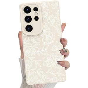 MZELQ for Samsung Galaxy S25 Ultra Case Rose -White | Silicone Floral Flowers Cute, Camera Protection Soft Slim Phone Case for Girls Women