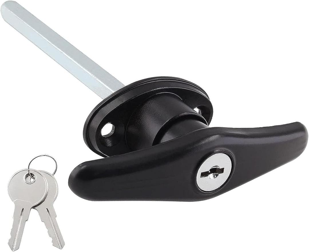 1 Pack Truck Cap Locking T-Handles Black Camper Topper Lock, Keyed Alike, 5/16 inch Shaft, 4.7 inch Length, 6.5 inch Total Length, 1.5 inch Hole Distance, Anti-Corrosion, Garage, Pickup Trucks