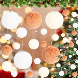 54 Pcs Fur Christmas Ornaments 3 Size 1.2", 2", 3.2" Neutral Furry Christmas Balls Ornaments Faux Fur Pom Poms Xmas Tree Hanging Decor for Party Supplies Home Wall Wreath Holiday Decor