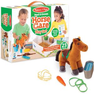 Melissa & Doug Feed & Groom Horse Care Play Set with Plush Stuffed Animal (23 pcs) Pretend Play Horse Plush Toys for Girls and Boys Toddlers Ages 1+