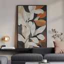 Framed Boho Botanical Wall Art for Living Room, Vertical Neutral Beige Floral Leaf Canvas Artwork for Walls, Organic Modern Terracotta Pictures Print Wall Art Decor for Bedroom Hallway, 24x36 Inch