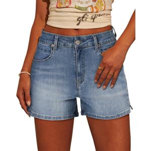 CHICZONE Womens Mid-High Waisted Ripped Denim Jean Shorts Cutoff Stretchy Summer Hot Short Pants (X-Large, 5-blue)