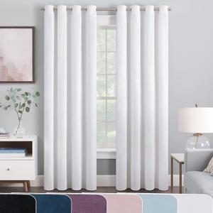 Eclipse Aurelia Velvet Room Darkening Grommet Noise Reduction Window Curtains (2 Panels), 52 in x 84 in, White