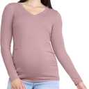 Motherhood Maternity Womens Long Sleeve V-Neck Side Ruched Tee Shirt (Pink, XXL)