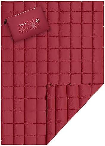 KingCamp Ultralight Camping Blanket, Packable Down Alternative Puffy Wearable Blankets Weatherproof Warm Package Quilt with Snap Buttons for Outdoor Hiking Travel, Picnic Stadium, (69" x 88" Crimson)