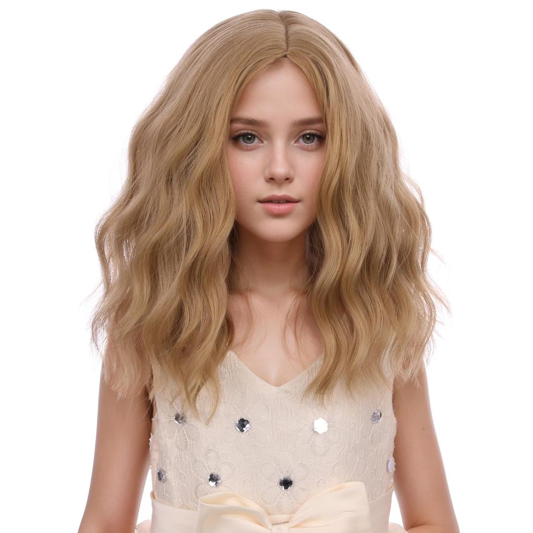 Kids Golden Brown Wig Dirty Blonde Wig for Girls Children Brown Blonde Wigs Short Curly Wavy Wigs