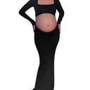Bhome Maternity Photoshoot Dress Long Sleeve Sexy Cut-Out Backless Maternity Maxi Gown Photography Outfits Size XL