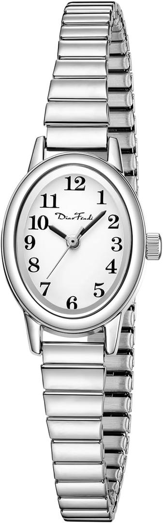 Diaofendi Petite Women's Easy Reader Watch, Analog Women Watch with Stainless Steel Expansion Band, Water Resistant (Silver, S(5.51"-7"))