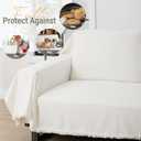 Chenille Couch Cover Washable Beige White Couch Throw Covers for 3 Cushion Couch Comfortable Thick Soft Blanket Sofa Covers L Shape Heavy Duty Furniture Protector for Kids, Pets, Ivory 91"x 150"