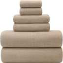 YTYC 29x59 Inch Bath Towels Set of 6 Large, Super Soft Absorbent Lint Free Microfiber Shower Towels for Bathroom 80% Polyester (Beige,6 Piece)