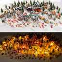 Ceenna 105 Pcs Christmas Village Set Lighted LED Christmas Village Houses Mini Collectible Buildings with Xmas Figurine Tree Snowmen Gift Town Scene Displays Table Decor (Stylish)