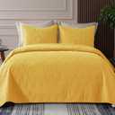 Whale Flotilla California King Quilt Bedding Set, Soft Yellow Oversized Bedspreads Quilts Cal King Size for All Seasons, 3 Pieces Lightweight Geometric Star Pattern Coverlet