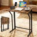 24"Wx 28"H Folding TV Tray for Eating, Foldable TV Dinner Table, Side Table Slide Under Couch, C-Shaped End Table with Devices Slot & Charging Stations, Small TV Tray for Living Room, Bedroom(Brown)