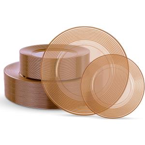 FLOWERCAT 100PCS Clear Brown Plastic Plates - Heavy Duty Plastic Plates Disposable for party &Wedding - Serve for 50Guests party (10inch & 7inch)(Mocha Mousse)