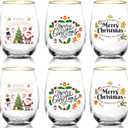 CHLJAR 20OZ Christmas Wine Glasses Cups Set, 6pack - Merry Christmas Designs with Gold Rim, Thoughtful Gift for Family & Friends, Ideal for Holiday Parties & Winter Celebrations