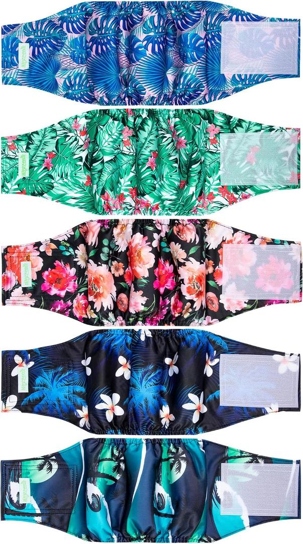wegreeco Small Dog Diapers Male,Reusable Belly Bands for Male Dogs,Washable Doggie Puppy Male Diapers Wraps (5 Pack, Large, Hawaiian)
