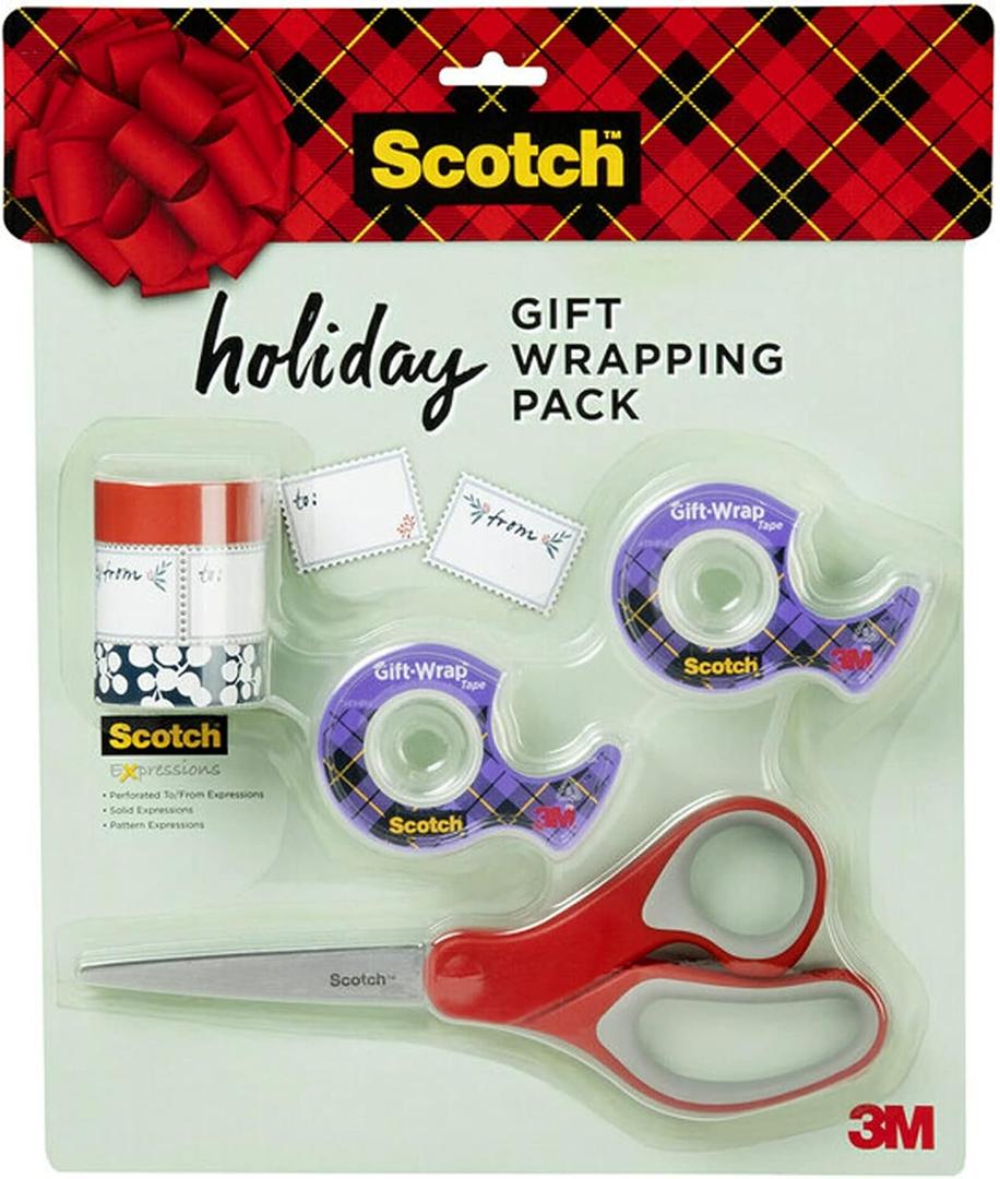 Scotch Gift Wrap Tape Kit, Wrapping/Art Supplies Set with Gift-Wrap and Cute Washi Tape, to/from Labels, and Sharp Scissors for Gift Wrapping, Scrapbooking, and Journaling Scotch Gift Wrap Tape Kit, Wrapping/Art Supplies Set with Gift-Wrap and Cute Washi Tape, to/from Labels, and Sharp Scissors for Gift Wrapping, Scrapbooking, and Journaling