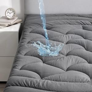 SLEEP ZONE Waterproof Twin XL Mattress Pad, Soft Mattress Topper, Fitted Mattress Protector Cover with Elastic Deep Pocket 8-21"(Gray, 39x80)