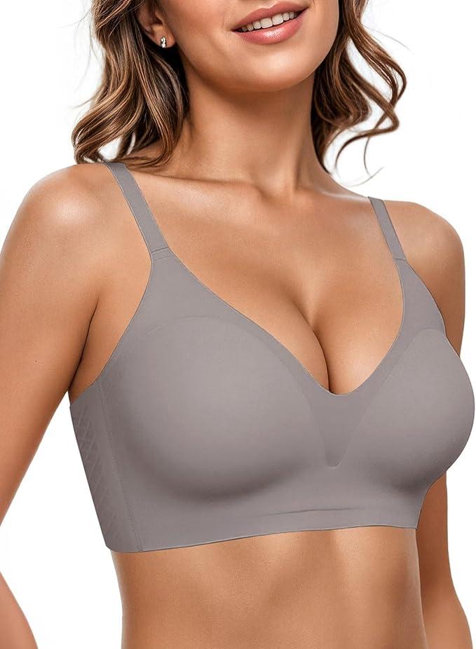 Vertvie Women Wireless Bras with Support Lift Full Coverage Push Up Plus Size Sport Bra Seamless Molded Cup Padded Tshirt Bra L
