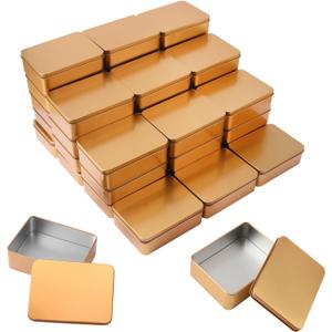 40 Pack Golden Rectangular Metal Tin Boxes with Lids, 4.9" L x 3.6" W x 1.6" H Durable Metal Storage Organizer Tins for Candy, Treats, Gifts, Crafts & More