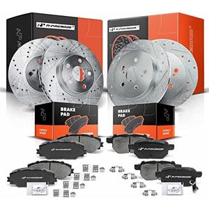 A-Premium Front and Rear Drilled and Slotted Disc Brake Rotors + Ceramic Pads Kit Compatible with Select Pontiac and Toyota Models - Vibe 2009-2010, Corolla 2009-2019, Matrix 2009-2014, 12-PC Set