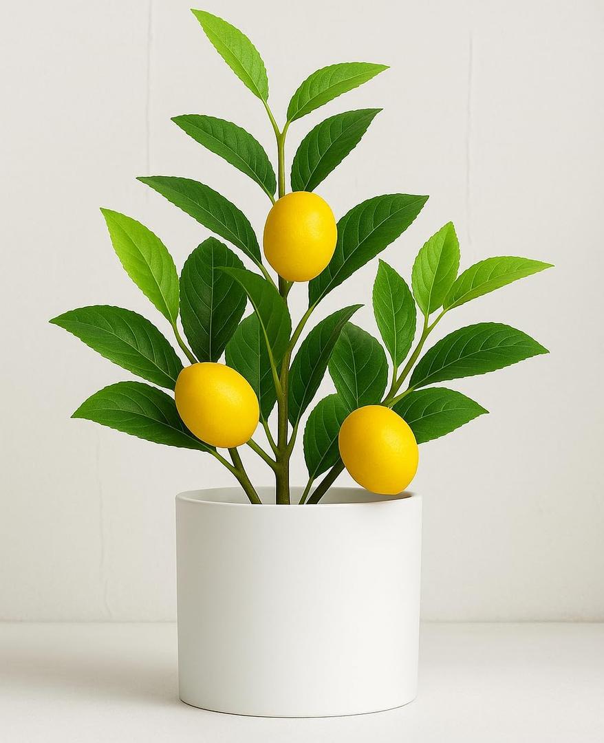 AceList Nearly Natural Small Fake Lemon Tree for Lemon Decor, 14.6 Inches Artificial Lemon Tree with White Pot Potted Plant Perfect for Kitchen, Home, Indoor