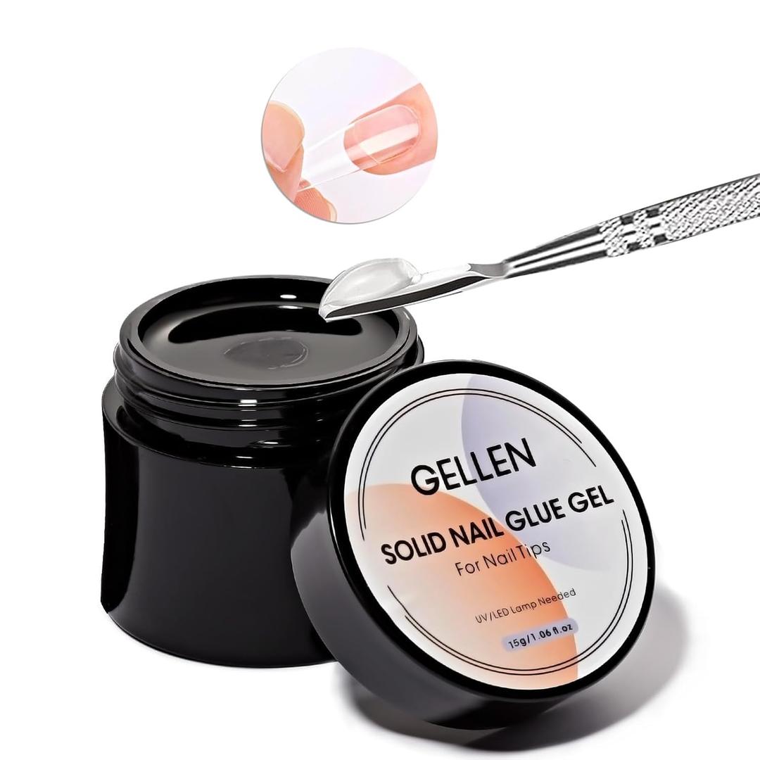 Gellen Solid Nail Gel Glue for Press on Nails, 15g Soft Gel Nail Tips Glue Lamp Curing Need Clear Gel Glue for Fake Nails Long Lasting Solid Builder Gel for Nail Art DIY Home