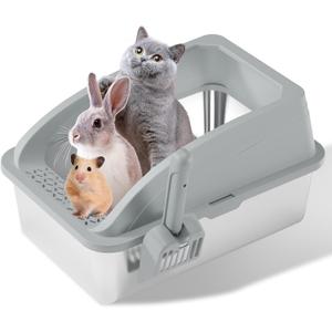 Stainless Steel Litter Box, Metal Litter Box with Scoop, High-Sided Leak-Proof Design, Non-Stick Base, Easy to Clean for Kittens, Senior & All Cats (Light Grey)