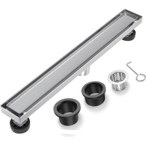 Linear Shower Drain 30 Inch Brushed Nickel with Tile Insert Grate, Rectangle Floor Drain 304 Stainless Steel Including Hair Strainer