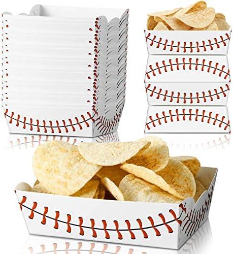 Cunhill 60 Pack Baseball Party Supplies Set Baseball Birthday Decorations Disposable Paper Food Serving Tray Boats Tray for Concession Food, Condiment, Carnivals