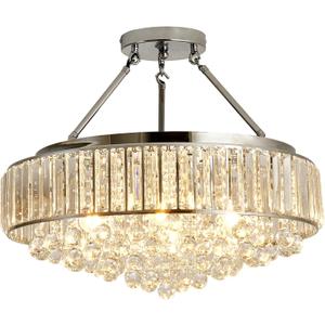 YYJLX 6 Light Modern Large Round Crystal Chandelier Chrome Semi Flush Mount Ceiling Light Fixtures E26 Ceiling Lamp for Dining Room Living Room Laundry Room Foyer Kitchen Balcony Bedroom(Silver).