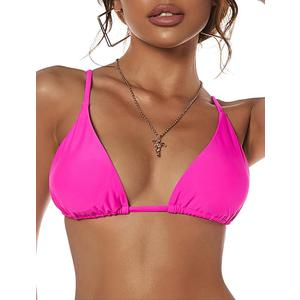 ZAFUL Women's Triangle Bikini Top String Push Up Padded Sexy Swimsuit Bathing Suits Top (Hot Pink, Medium)