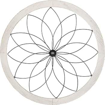 Stratton Home Decor Flower Metal and Wood Art Deco Wall Decor, 25.75 W X 1.00 D X 25.75 H, White