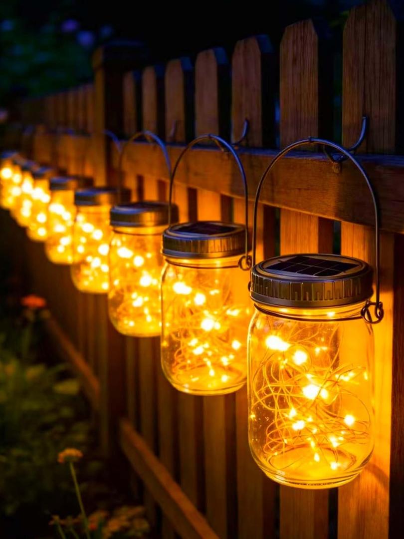 Cooo Gift for him her 9 Pack Solar Lanterns Outdoor Waterproof Upgraded Crystal Glass Solar Mason Jar Lights 30 LED 215% Larger SolarPanel, Anti-Rust Lid Hanging Outdoor Lanterns for Patio Garden