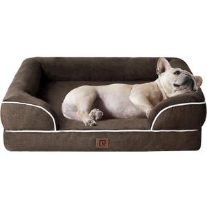 EHEYCIGA Orthopedic Dog Bed for Medium Dogs, Waterproof Memory Foam Medium Dog Beds with Sides, Non-Slip Bottom and Egg-Crate Foam Pet Couch Bed with Washable Removable Cover, Brown (30.0"L x 20.0"W x 6.5"Th)