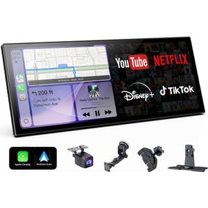 11.26" CarPlay Screen for Car, Built-in N-etflix/YouTube/TikTok, Car Stereo for Apple CarPlay & Android Auto Touchscreen, Voice Control, OTA Update, 1080P Backup Camera  Fits All Vehicles
