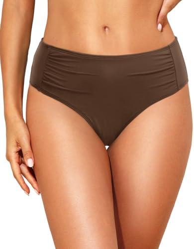 Talisea Women Full Coverage Bikini Bottoms - Mid Rise Bathing Suit Ruched Swim Bottom Swimsuit Swimwear, S