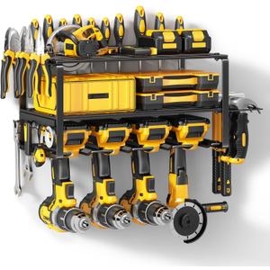 Power Tool Organizer Wall Mount - 200Lbs Load 3 Layers Storage Rack with 4 Drill Holders for Drills Cordless Tools. Heavy Duty Iron Garage Tool Organizer Storage for Workshop Shed Pegboard Basement