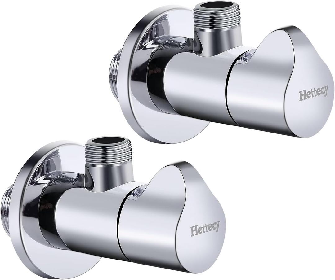 Angle Valve 2 Pack Shut Off Angle Stop Valve 1/2'' x 3/8'' 1/4 Turn Water Control for Faucet & Toilet American Thread Polished Chrome (silver)