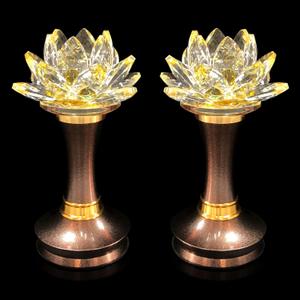 1 Pair Colorful LED Lotus Flower Lamp 7 Color Crystal Buddha Lamp for Cabinet Buddhist Altar - Light Control Crystal Decor Night Light -110V US Plug(6 inch)