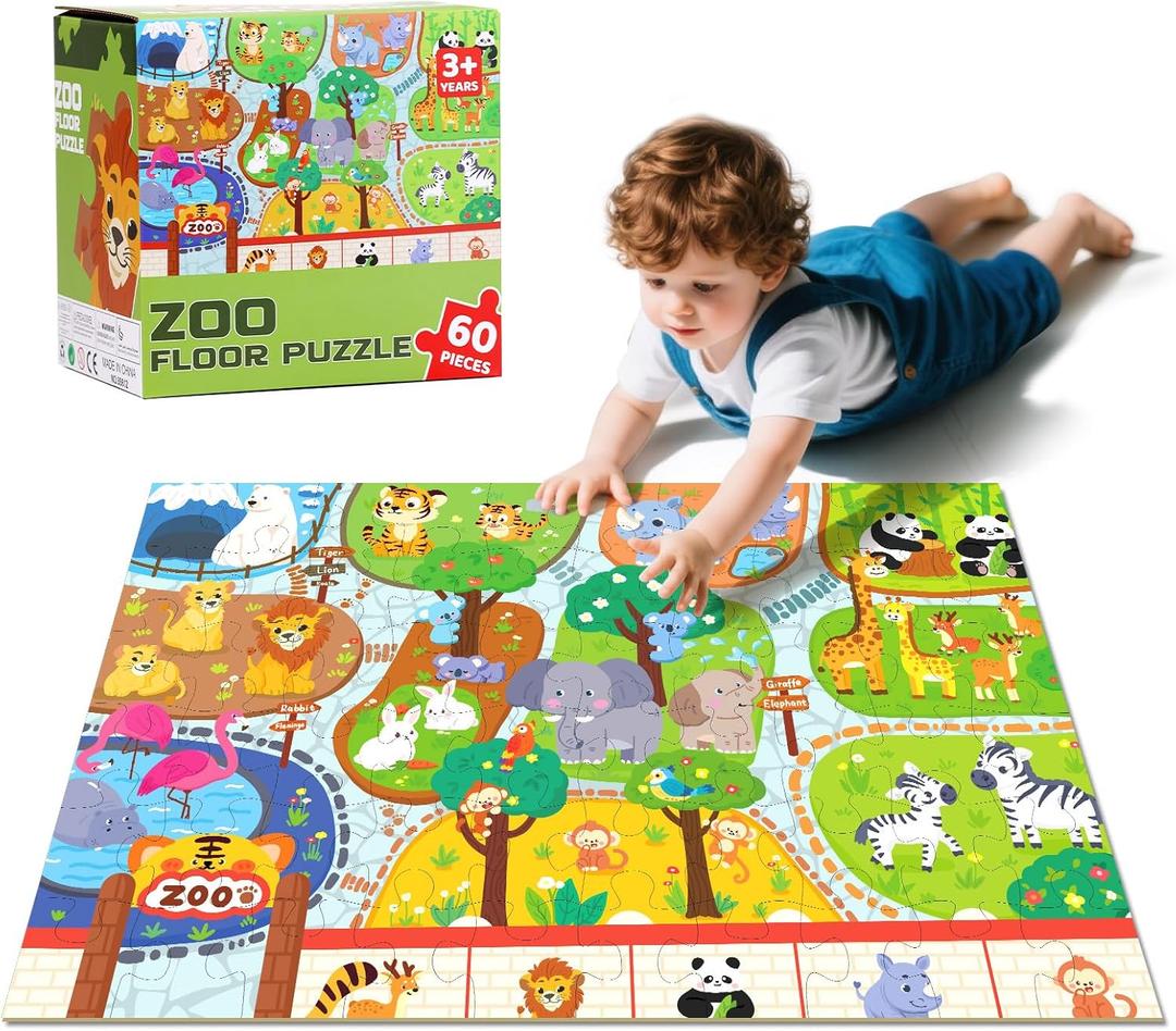 Floor Puzzle Children's Animal Puzzle Large Puzzle 60 Pieces Age 3-6 Years Old Children's Learning Preschool Education Development Toys 4-8 Old Boys and Girls Birthday Gifts