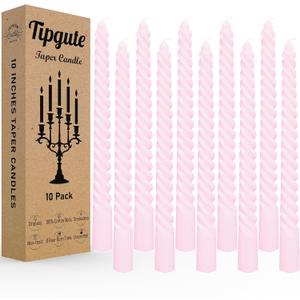 3/410 Inch Light Pink Twisted Taper Candles 10 Pack Unscented Long Dripless Smokeless Spiral Candle Sticks Bulk for Wedding Dinner Advent Valentine Mothers Day Christmas Party Home Decor