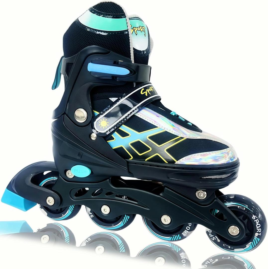 Adjustable Inline Skates for Kids and Teens, All 8 Wheels of Inline Roller Skates Light Up, Safe and Fun Illuminating for Outdoor Indoor Sports, Size: Medium - Big Kid (1Y-4Y US)