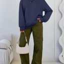 Trendy Queen Women's Oversized Half Zip Fleece Sweatshirts-Cozy Pullover, Drop Shoulder for Fall Winter DarkBlue L