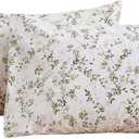 ECOCOTT Pillowcase King Size Set of 2, Mini Green Leaves Pattern Printed Floral Pillow Cases - Soft and Breathable 100% Cotton Pillow Covers with Envelope Closure (King, 20"x36")