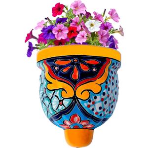 Mexican Pottery Planters - Wall Talavera Planter - Mexican Yard Pottery - Talavera Pots for Plants Indoor & Outdoor  5" W x 5.5" H (Yellow-Small)