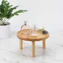 Mini Bamboo Stool Plant Display Stand, Round Decorative Flower Shelf Bonsai Rack, Succulents Plant Pot Raiser, Cake Stand Display Holder for Indoor Outdoor Garden Home Decoration, 2 Pack